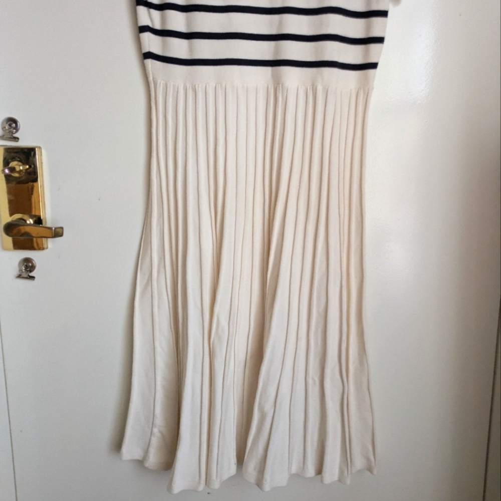 Zesica Midi Striped Crewneck Short Sleeve Knit Button Pleated Swing Dress XL - Picture 12 of 16